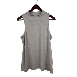 Chaser Tank Top Large Mock Neck Oatmeal Beige Ribbed Linen Blend CW8983EVE NEW